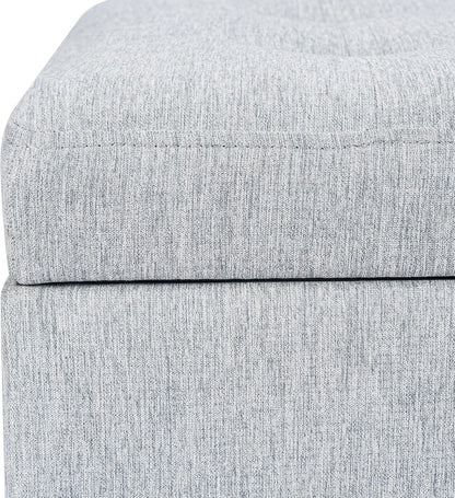 Adeco 18 Inch High Cube Ottoman Storage, Linen Chair Foot Stools, Upholstered Vanity Stool with