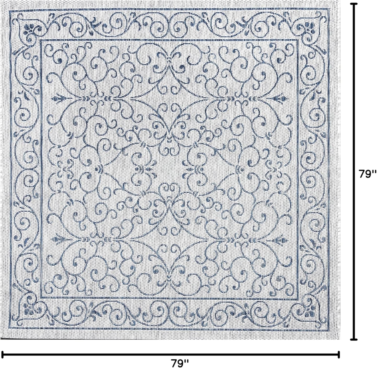 JONATHAN Y Vintage Filigree Indoor Outdoor Square Area Rug 6X6 Gray/Navy, Charleston Textured Weave