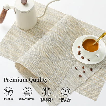 Leetaltree Wheat Placemats Set of 6 - Heat Resistant Non-Slip Place mats for Dining Table, Washable