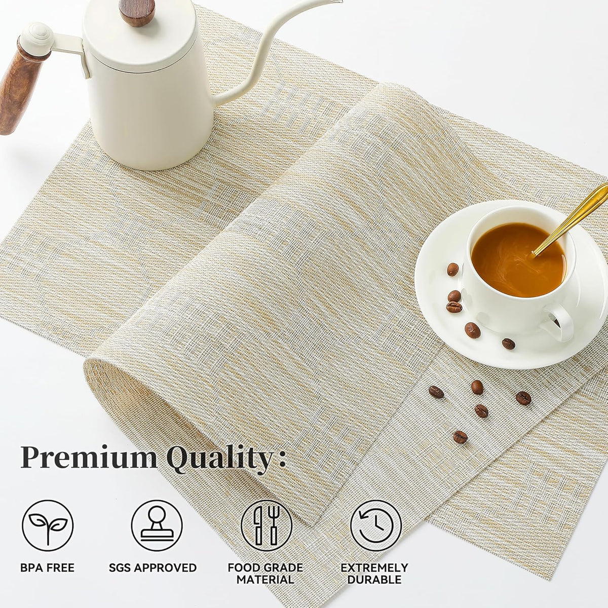Leetaltree Wheat Placemats Set of 12 - Heat Resistant Non-Slip Place mats for Dining Table