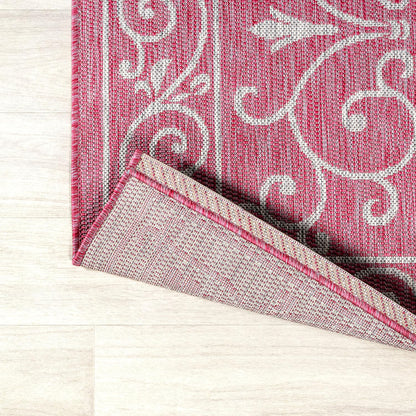 JONATHAN Y Vintage Filigree Indoor Outdoor Round Area Rug 5 Ft Fuchsia/Light Gray, Charleston