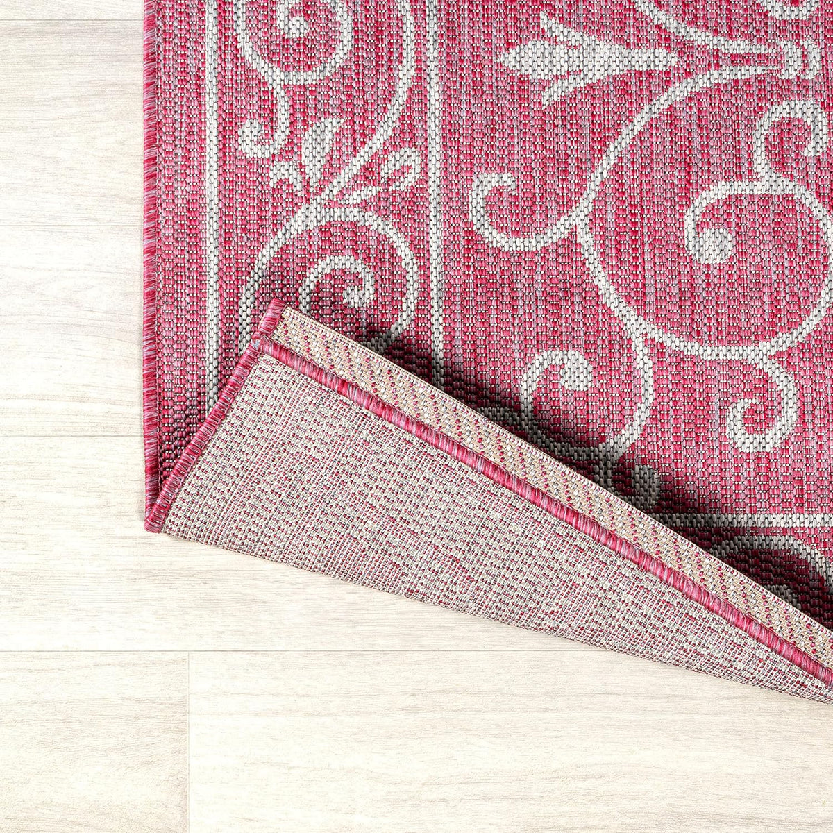 JONATHAN Y Vintage Filigree Indoor Outdoor Area Rug 4X6 Fuchsia/Light Gray, Charleston Textured
