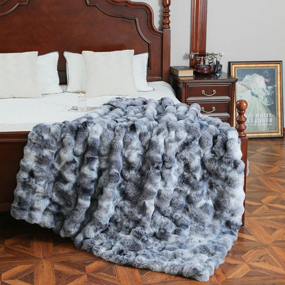 UKELER Soft Faux Fur Throw Blanket 60''x80'', Large Dark Grey Reversible Shaggy Blanket Plush Thick