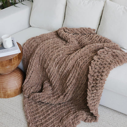 Maetoow Tighter Version Chenille Chunky Knit Blanket Throw （60×80 Inch）, Handmade Warm & Cozy