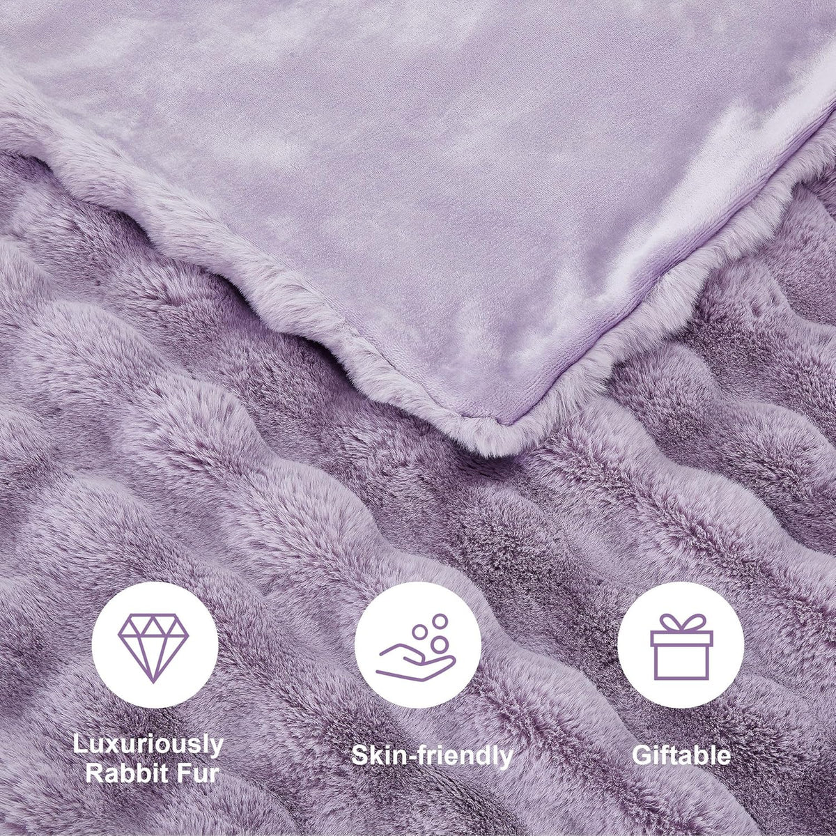DREAMNINE Large Soft Thick Fuzzy Bubble Faux Rabbit Fur Blanket Queen Size 80" x 90", Double Side