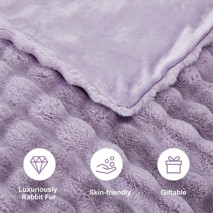 DREAMNINE Large Soft Thick Fuzzy Bubble Faux Rabbit Fur Blanket Queen Size 80" x 90", Double Side
