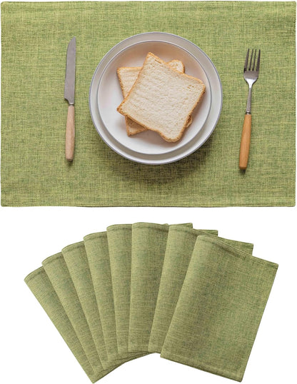 Home Brilliant Green Placemats Set of 8 Washable Place Mats Linen Placemats Heat Resistant Table