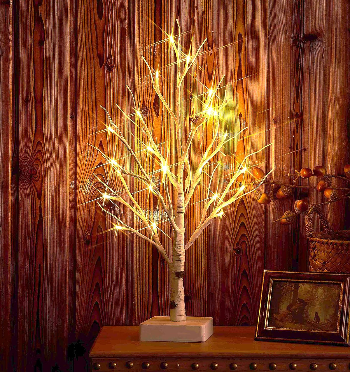 Hairui Lighted Easter Tree with Timer, Tabletop Birch Tree with Lights 18IN 24 LED for Fireplace