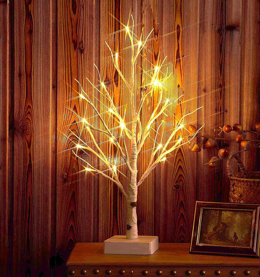 Hairui Lighted Easter Tree with Timer, Tabletop Birch Tree with Lights 18IN 24 LED for Fireplace