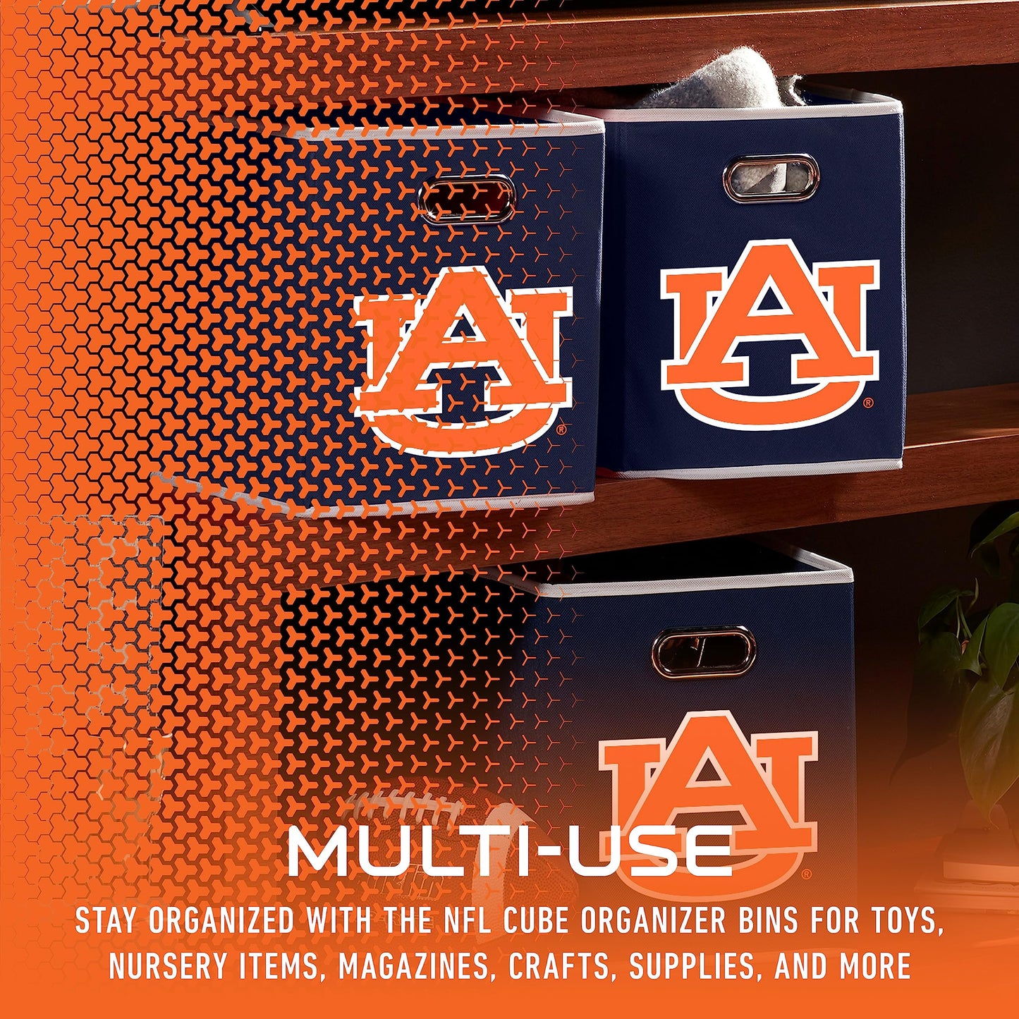 Franklin Sports NCAA Storage Bin - Cube Organizer - Auburn