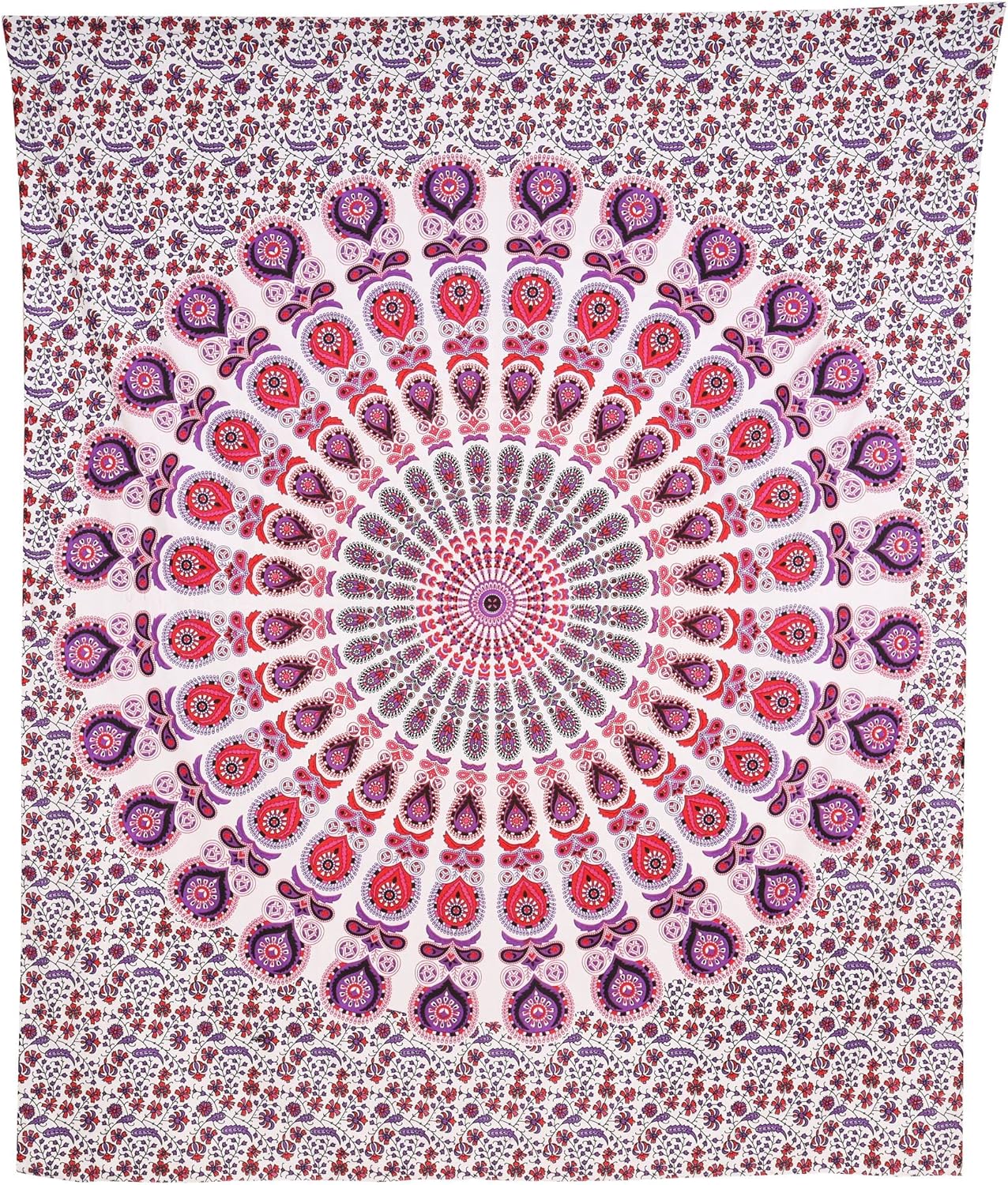 Bless International Handmade Indian hippie Bohemian Psychedelic Peacock Mandala Wall hanging