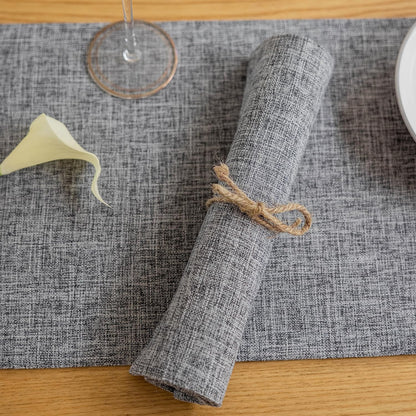 Demetex Grey Textured Linen Placemats Set of 8 Classic Place Mats Heat Resistant Cloth Table