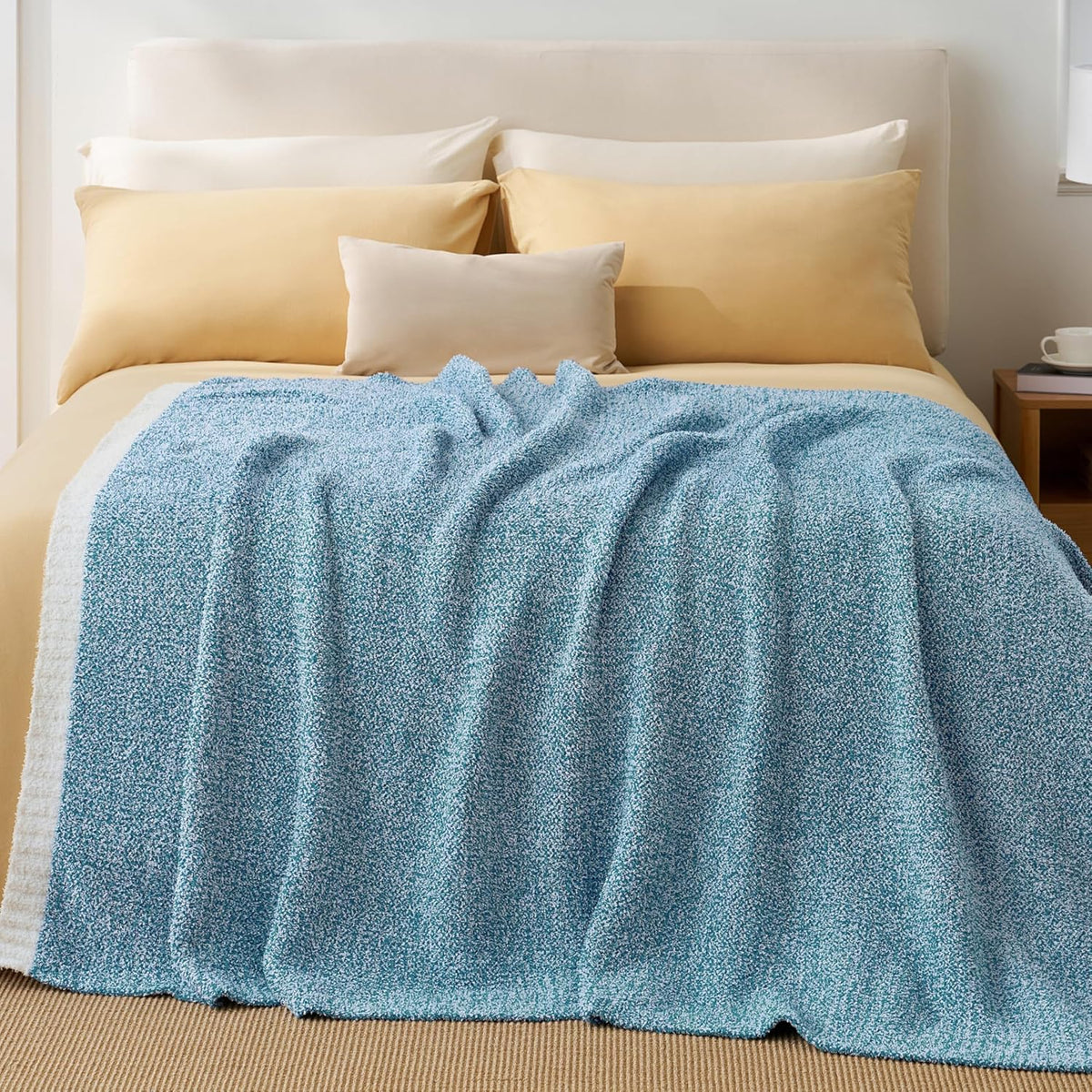 Joiedomi Twin Blanket for Couch Bed Sofa, Blue Knitted Blankets Gifts for Women Mom Girls, Cozy