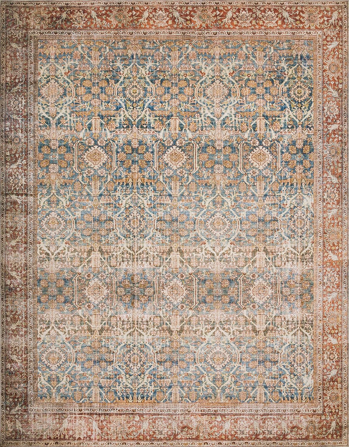 Loloi Layla Collection LAY-04 Ocean/Rust 2'-3" x 3'-9" .13" Thick Accent Rug, Soft, Durable