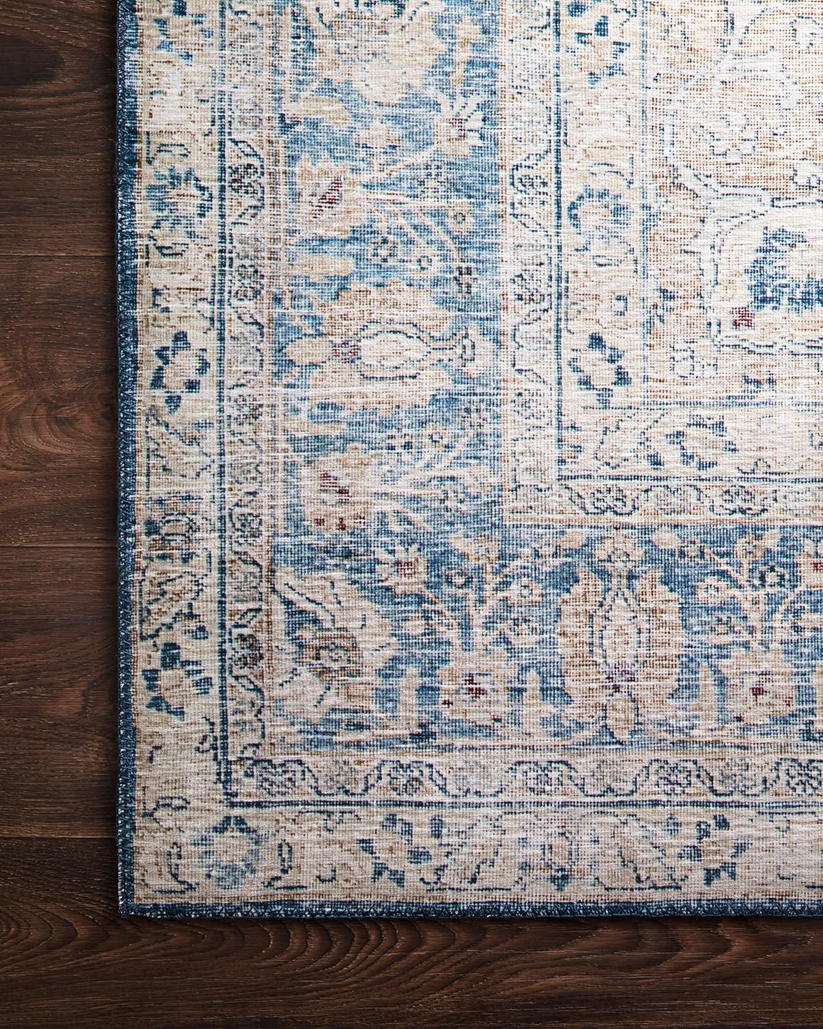 Loloi Layla Collection LAY-07 Blue/Tangerine 2'-6" x 7'-6" .13" Thick Runner Rug, Soft, Durable