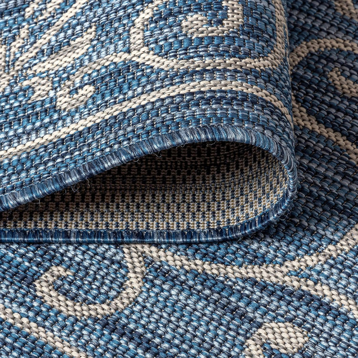 JONATHAN Y Vintage Filigree Indoor Outdoor Area Rug 9X12 Navy/Gray, Charleston Textured Weave for