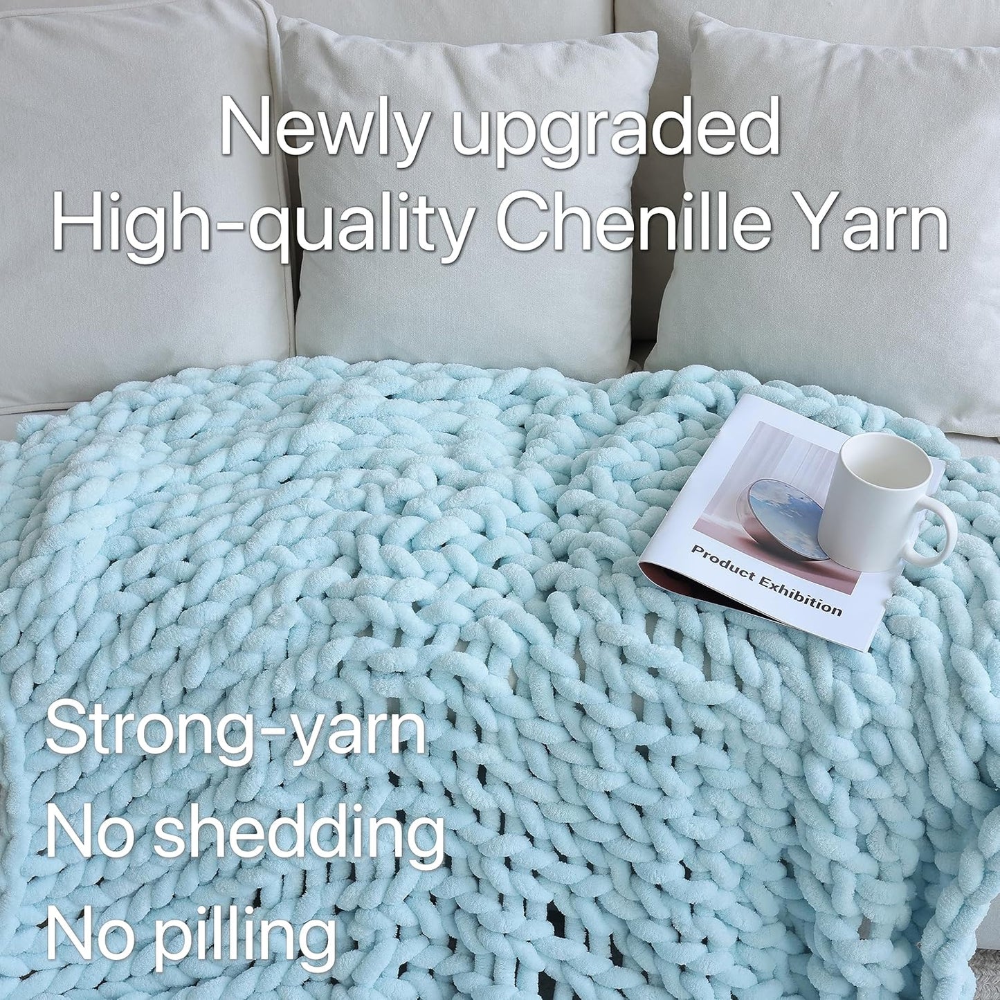 Maetoow Chenille Chunky Knit Blanket Throw （60×80 Inch）, Handmade Warm & Cozy Blanket Couch, Bed
