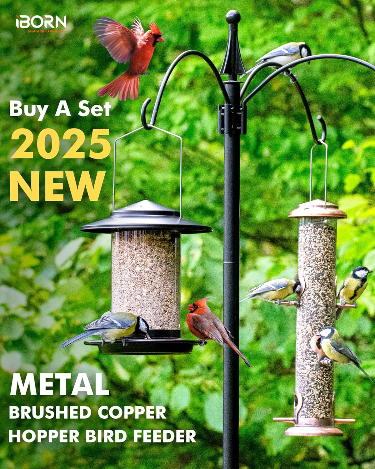 iBorn Metal Bird Feeders for Outdoors Hanging,Wild Bird Feeders for Cardinal,18cm Large Roof&Tray
