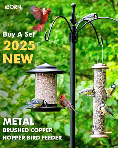 iBorn Metal Bird Feeders for Outdoors Hanging,Wild Bird Feeders for Cardinal,18cm Large Roof&Tray