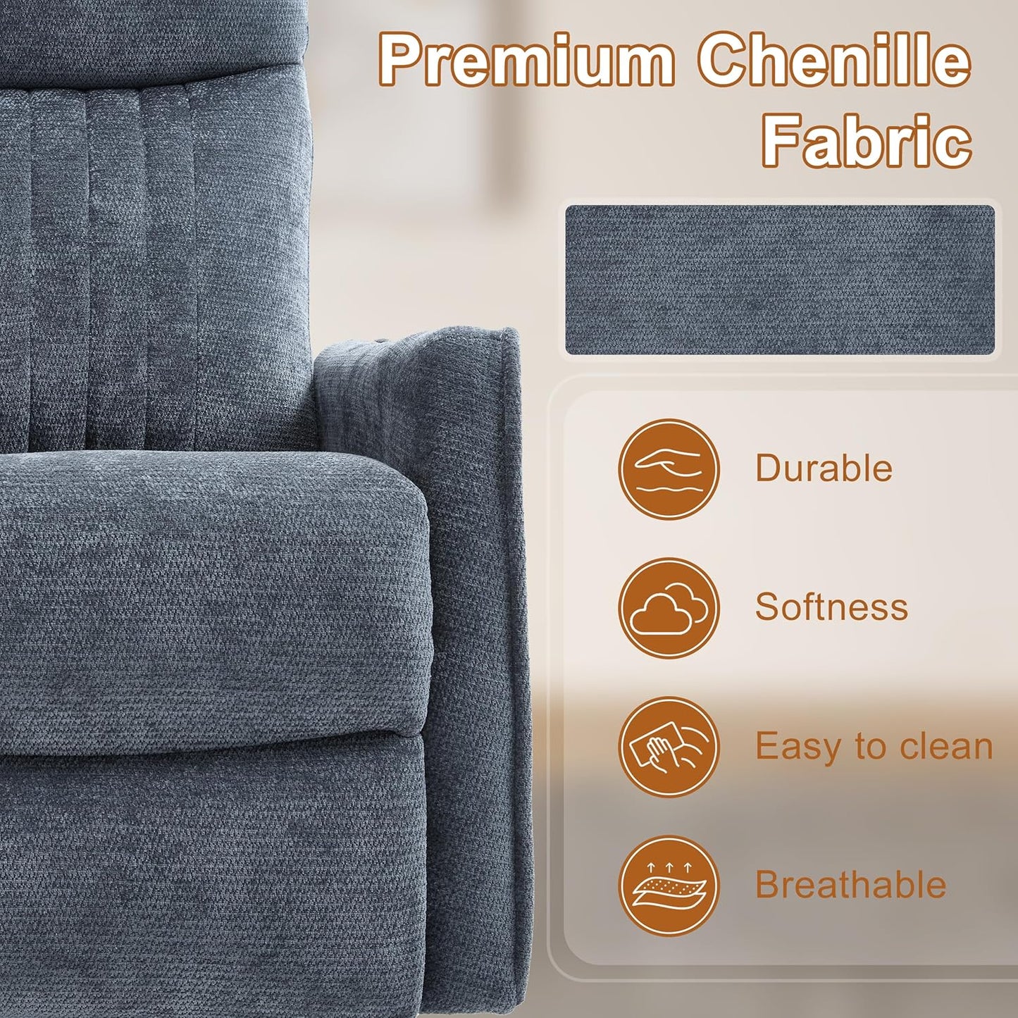 Manual Swivel Rocker Recliner Chair for Adults, Overstuffed Reclining Glider Chair for Nursing with
