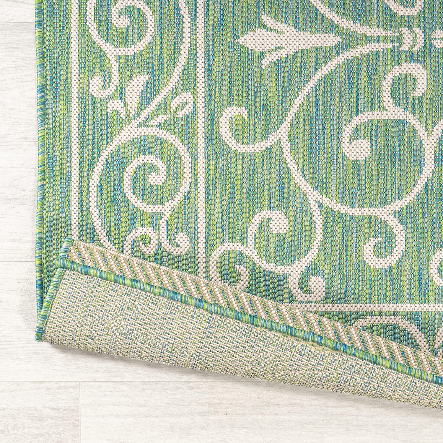 JONATHAN Y Vintage Filigree Indoor Outdoor Runner Rug 2X10 Green/Ivory, Charleston Textured Weave