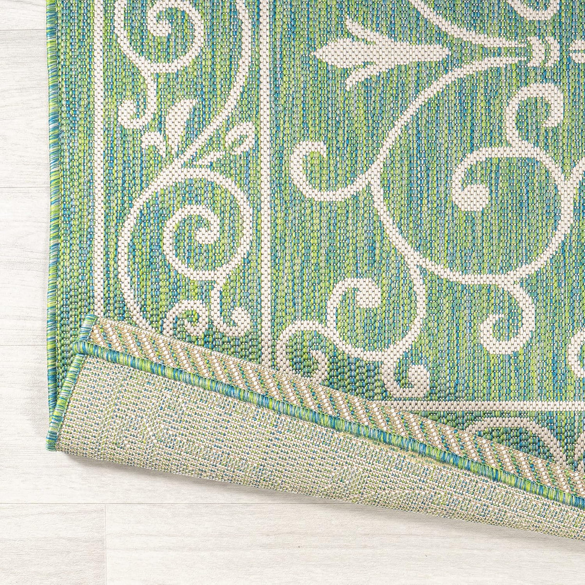 JONATHAN Y Vintage Filigree Indoor Outdoor Runner Rug 2X8 Green/Ivory, Charleston Textured Weave