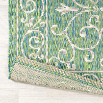 JONATHAN Y Vintage Filigree Indoor Outdoor Area Rug 3X5 Green/Ivory, Charleston Textured Weave for