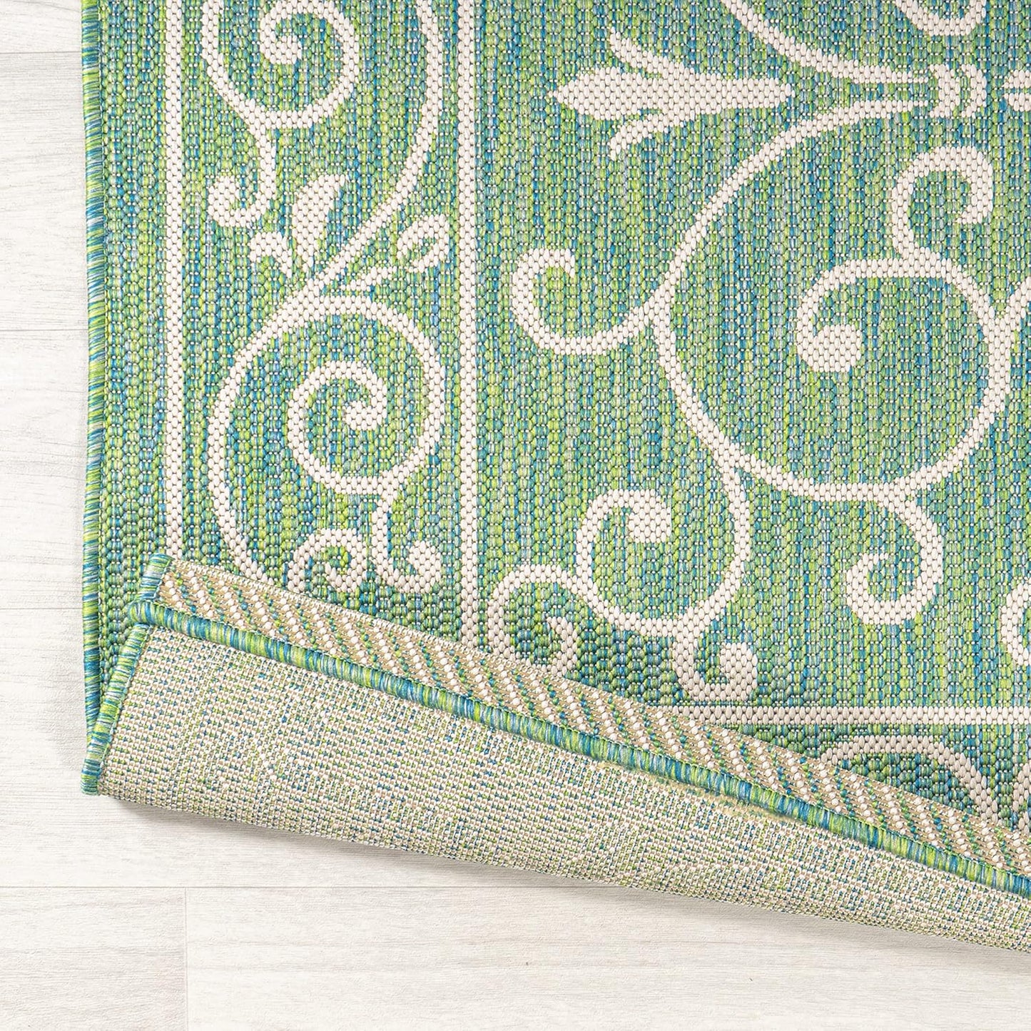 JONATHAN Y Vintage Filigree Indoor Outdoor Area Rug 4X6 Green/Ivory, Charleston Textured Weave for