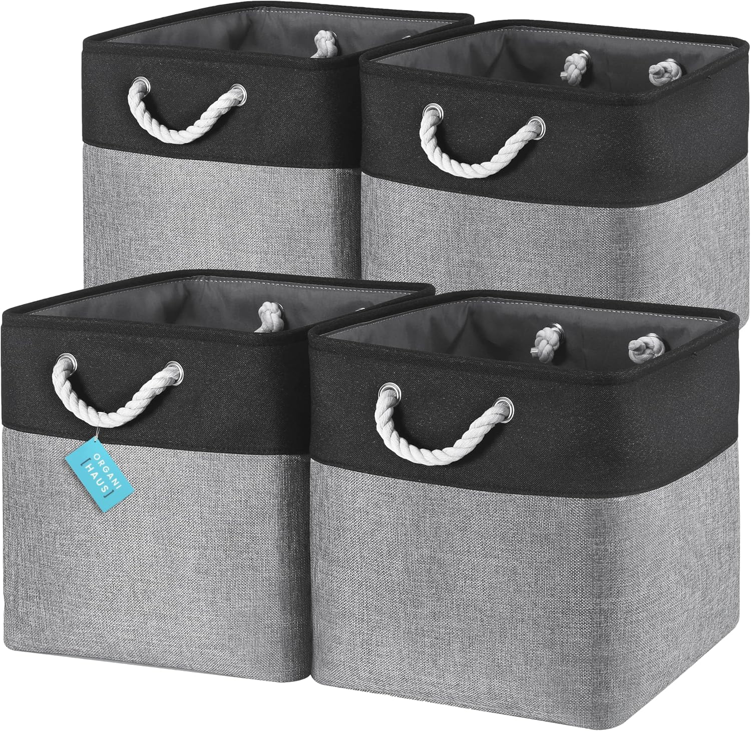 OrganiHaus 13x13 Cube Storage Bins 4 Pack, Foldable Cube Storage Organizer w/ Rope Handles