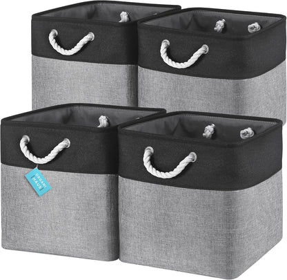 OrganiHaus 13x13 Cube Storage Bins 4 Pack, Foldable Cube Storage Organizer w/ Rope Handles