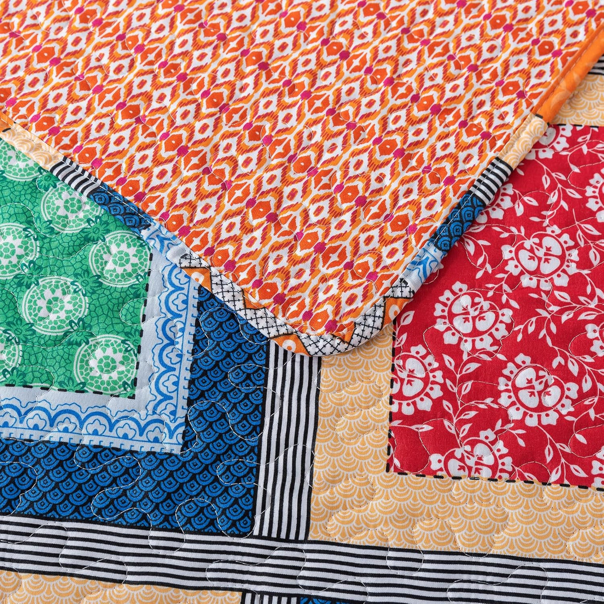 NEWLAKE Quilt Bedspread Sets - Bohemian Farmhouse Pattern Reversible Coverlet Set, Queen Size