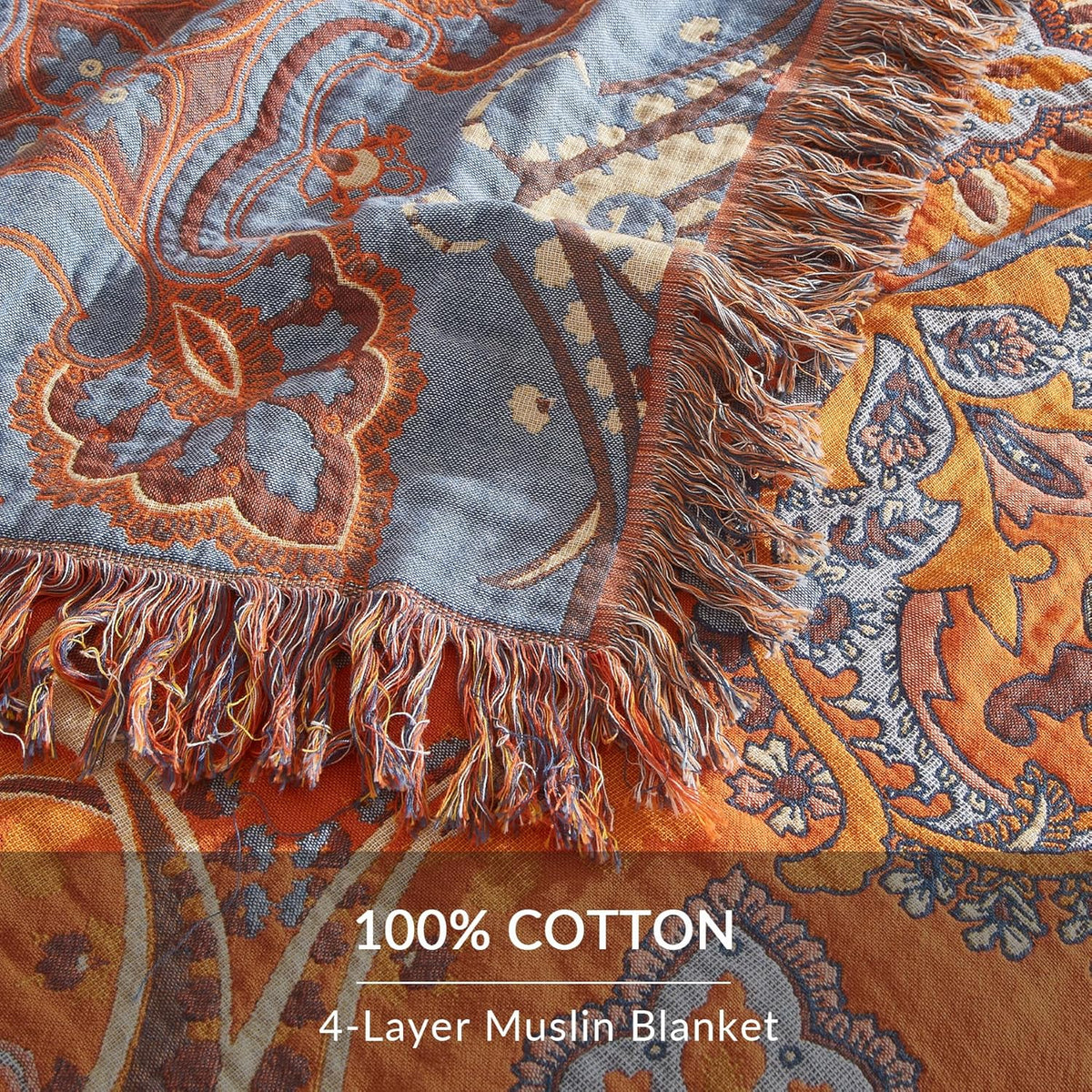 Boho Throw Blanket for Couch Sofa Bed, 100% Cotton Woven Quilt with Tassel 80”x90”, Super Soft