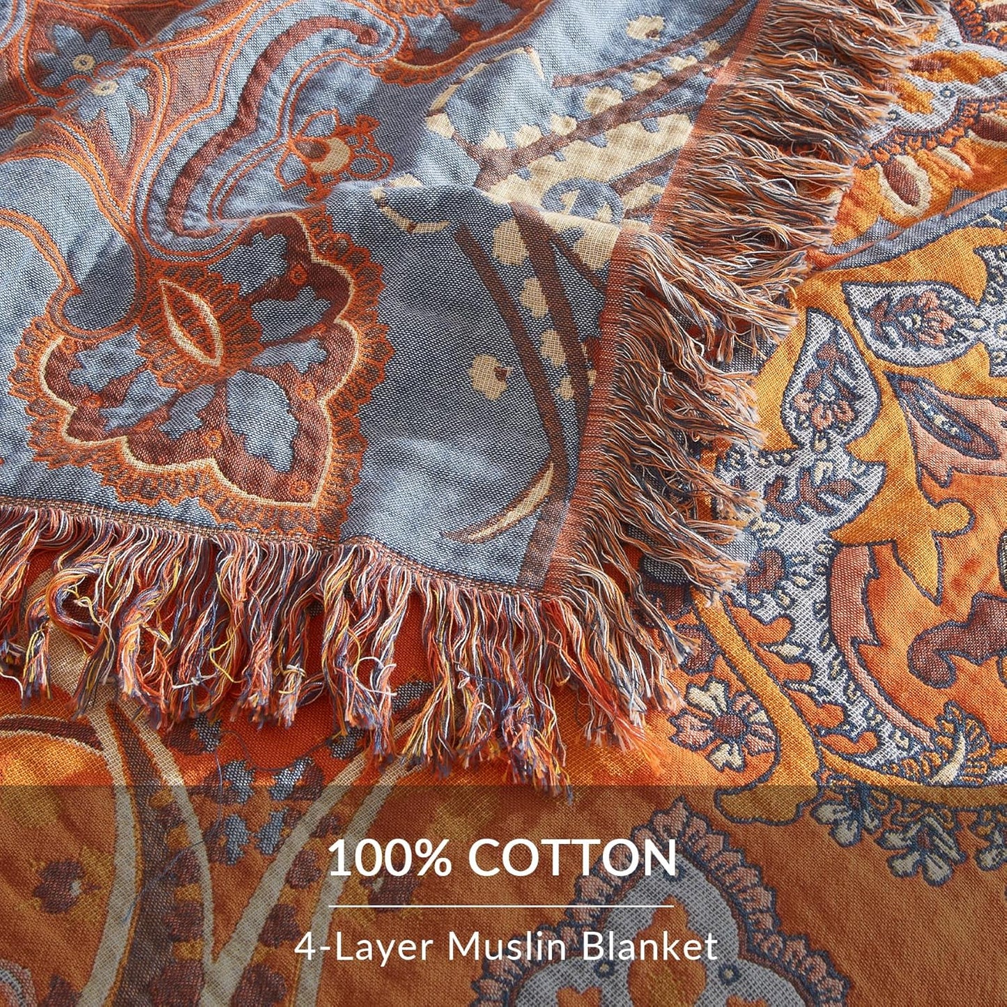 Boho Throw Blanket for Couch Sofa Bed, 100% Cotton Woven Quilt with Tassel 60”x80”, Super Soft