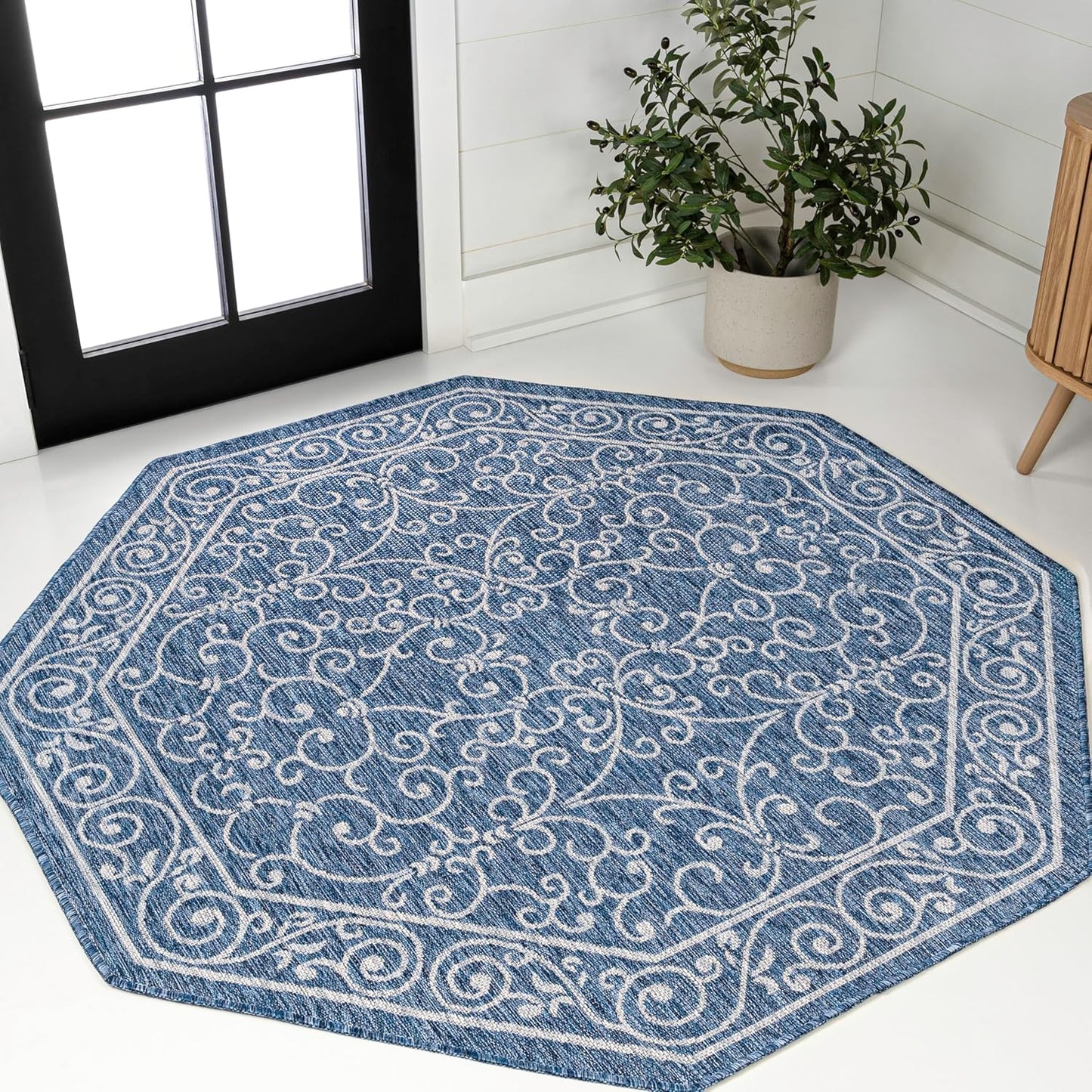 JONATHAN Y Vintage Filigree Indoor Outdoor Octagon Area Rug 5 Ft Navy/Gray, Charleston Textured