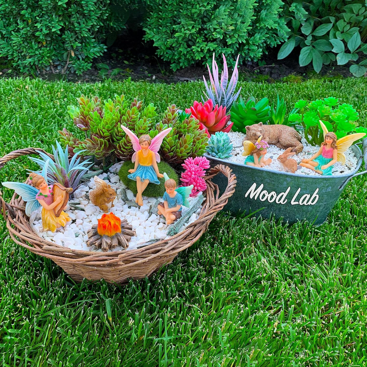 Mood Lab Fairy Garden - Miniature Fairies Figurines Accessories - Camping Kit of 9 pcs - Set for