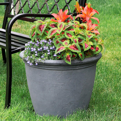 Sunnydaze 20-Inch Anjelica Large Plastic Pot for Plants - Outdoor Polyresin Round Planter with