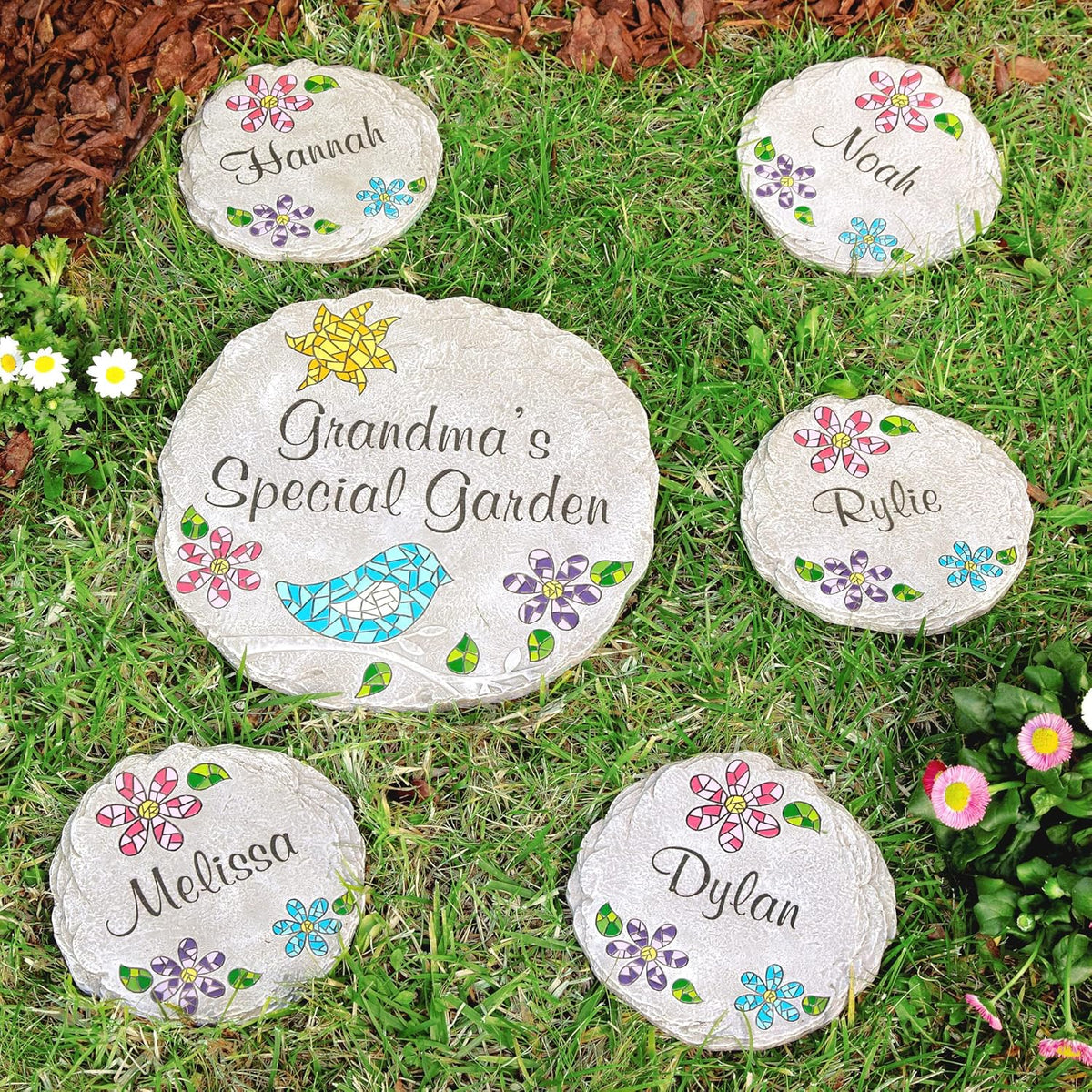 Let's Make Memories Personalized Mosaic Garden Stone - for Grandma, Mom - Large Stone - Personalize