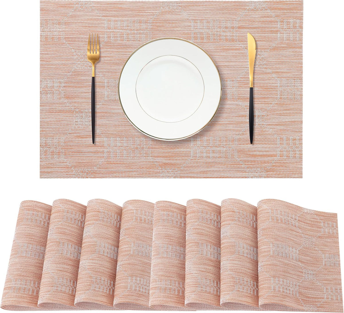 Leetaltree Coral Placemats Set of 8 - Heat Resistant Non-Slip Place mats for Dining Table, Washable