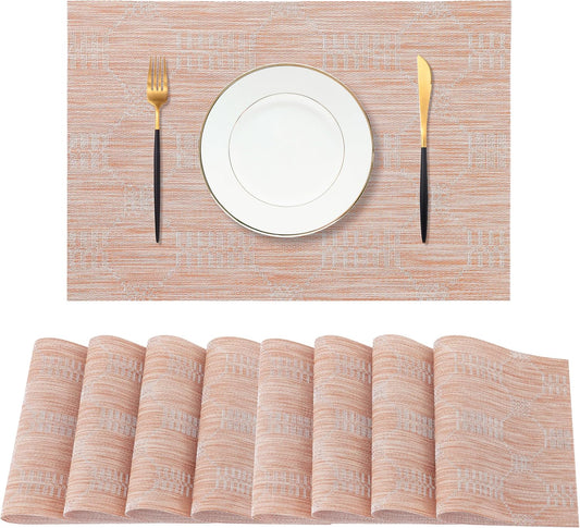 Leetaltree Coral Placemats Set of 8 - Heat Resistant Non-Slip Place mats for Dining Table, Washable