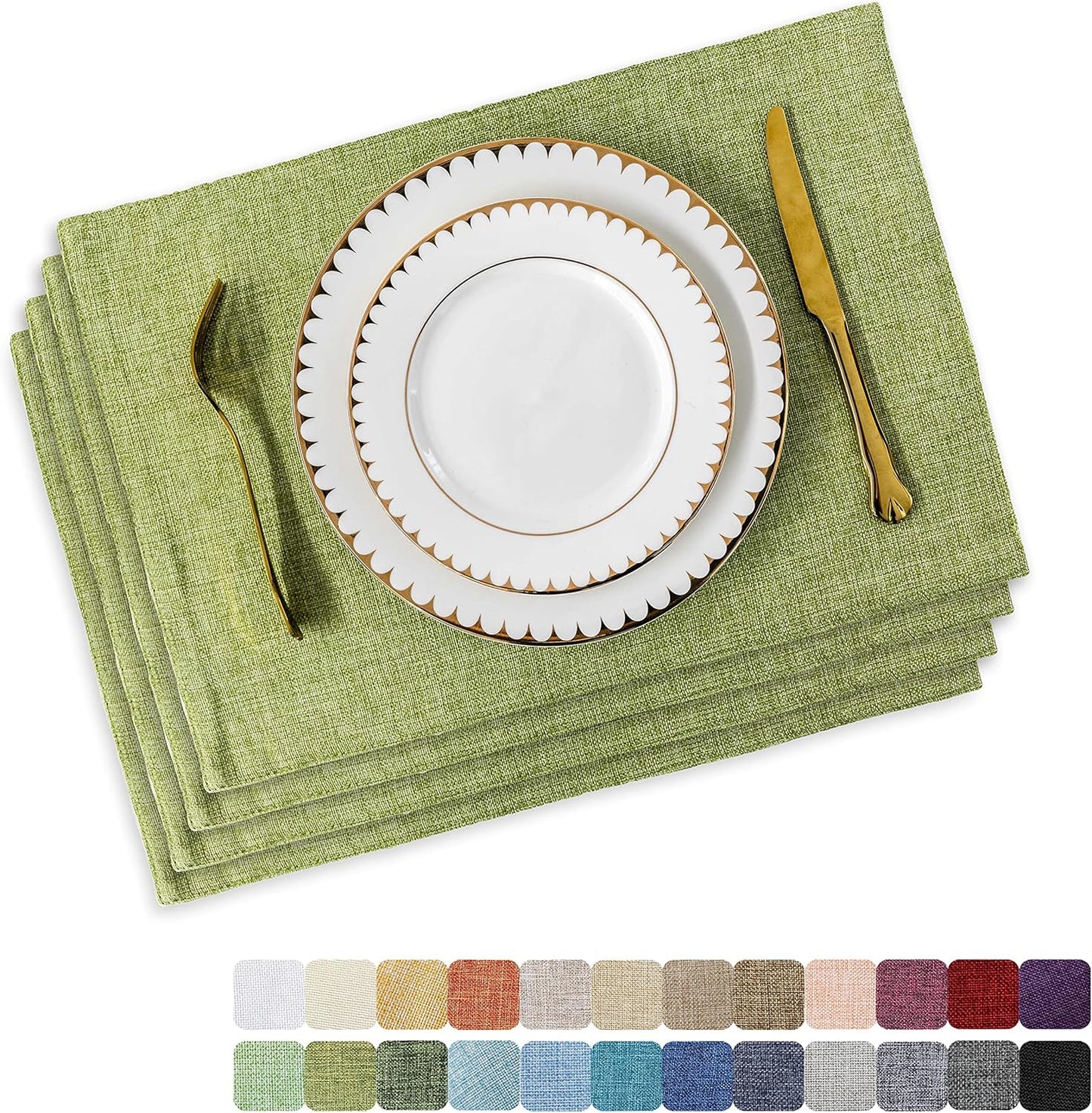 Home Brilliant Green Placemat Set of 4 Washable Place Mats Placemats Heat Resistant Sage Placemat