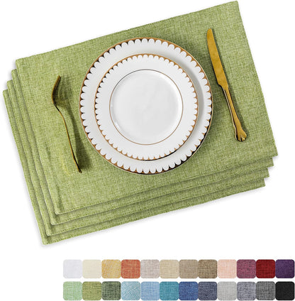 Home Brilliant Green Placemat Set of 4 Washable Place Mats Placemats Heat Resistant Sage Placemat