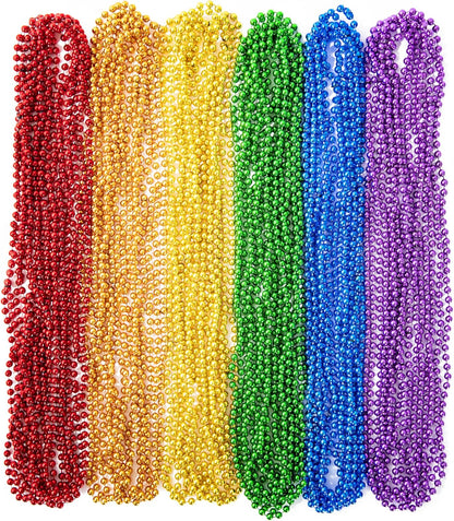 50PCS Pride Stuff, Gay Pride Beads Accessories, 6 Kinds of Metallic Rainbow Beads Necklace Bulk