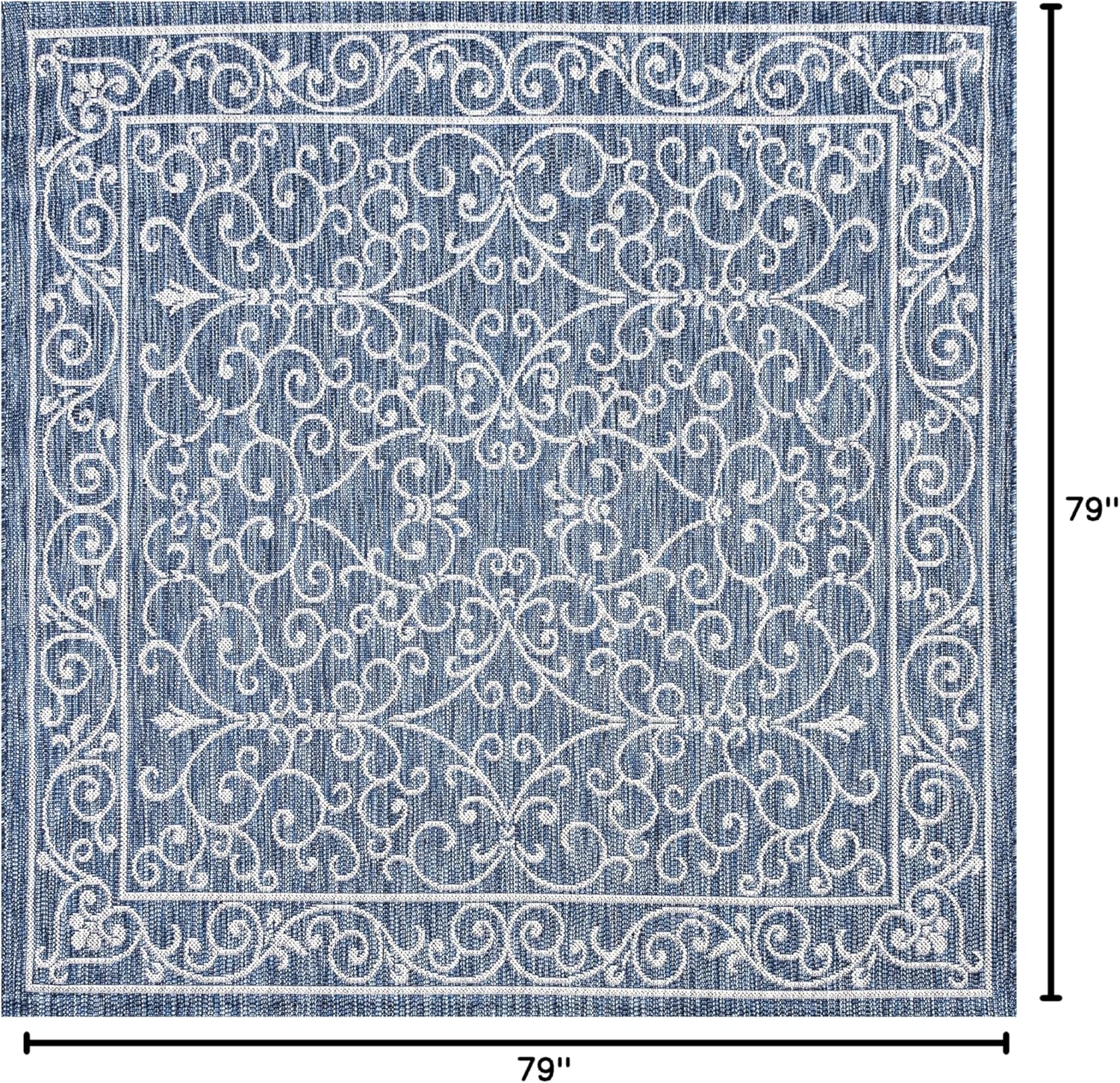 JONATHAN Y Vintage Filigree Indoor Outdoor Square Area Rug 6X6 Navy/Gray, Charleston Textured Weave