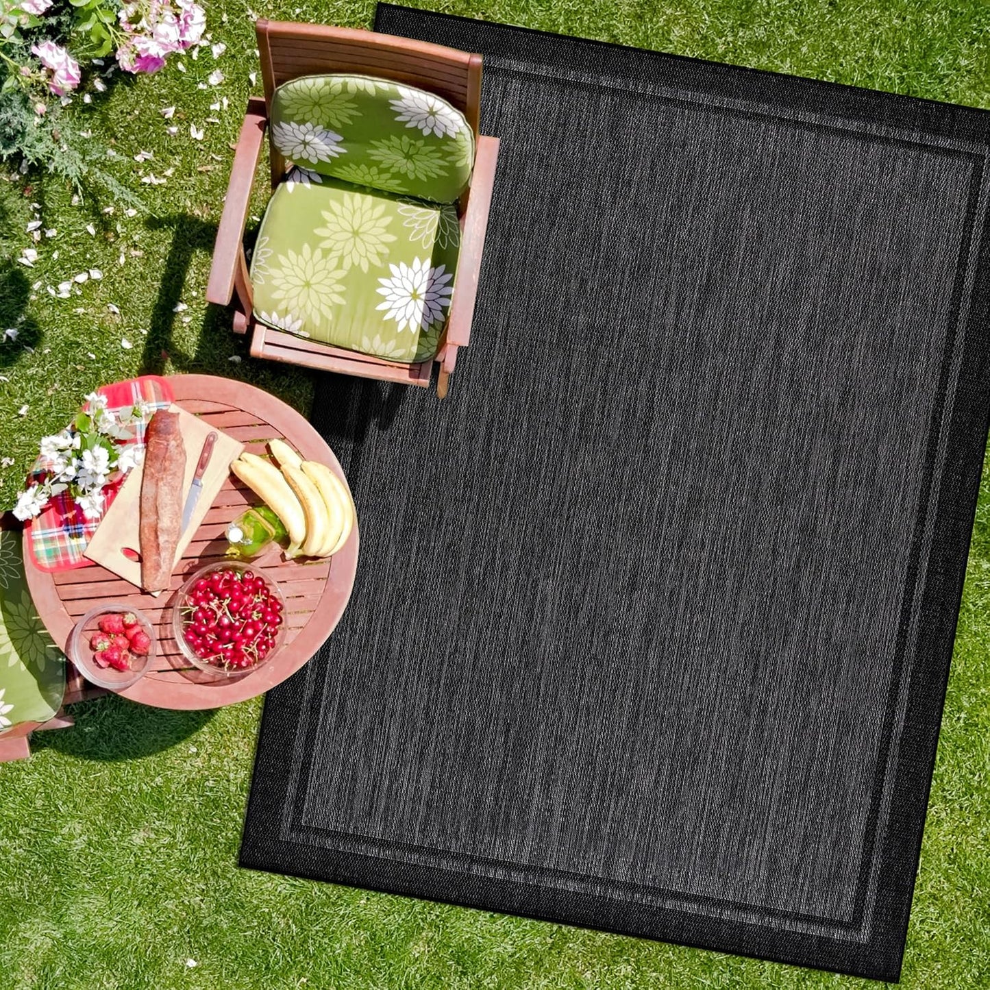 CAMILSON Indoor Outdoor Rug, 5x7 Bordered Dark Grey Black Modern Area Rugs for Indoor and Outdoor