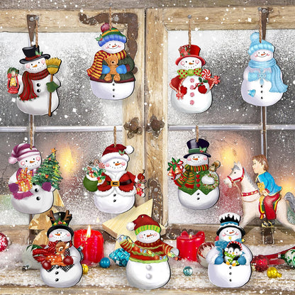 24 Pieces Christmas Snowman Wooden Ornaments Wood Hanging Decoration Set for Christmas Tree Hanging