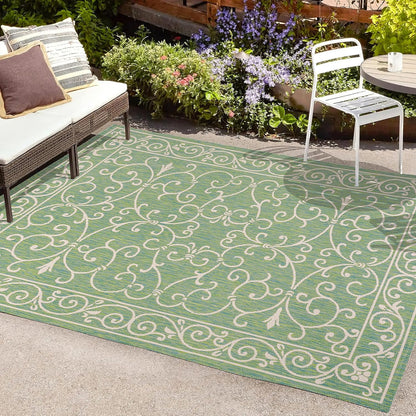 JONATHAN Y Vintage Filigree Indoor Outdoor Area Rug 3X5 Green/Ivory, Charleston Textured Weave for