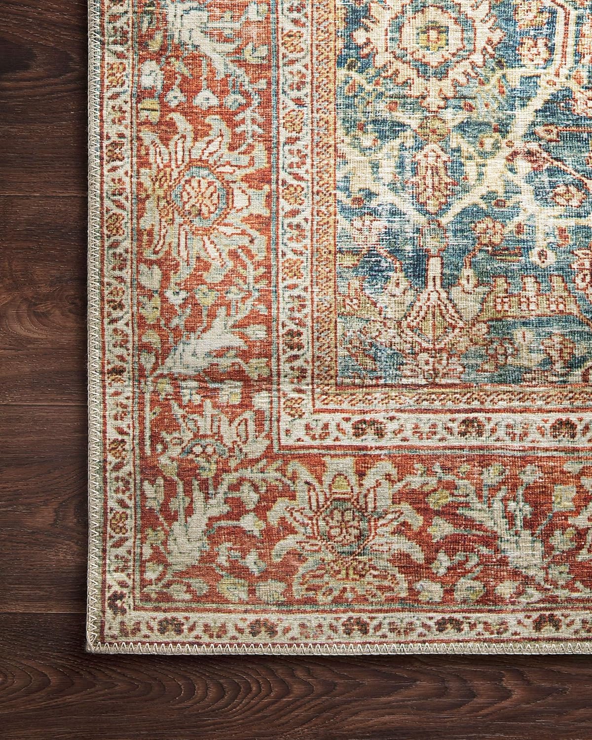 Loloi Layla Collection LAY-04 Ocean/Rust 2'-6" x 7'-6" .13" Thick Runner Rug, Soft, Durable
