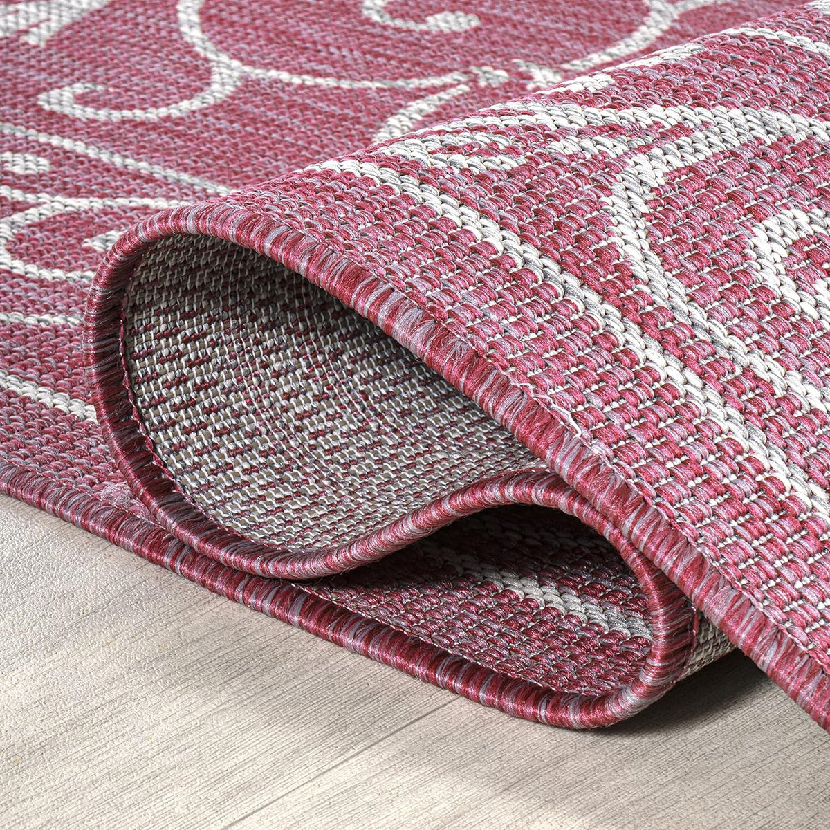 JONATHAN Y Vintage Filigree Indoor Outdoor Area Rug 3X5 Fuchsia/Light Gray, Charleston Textured