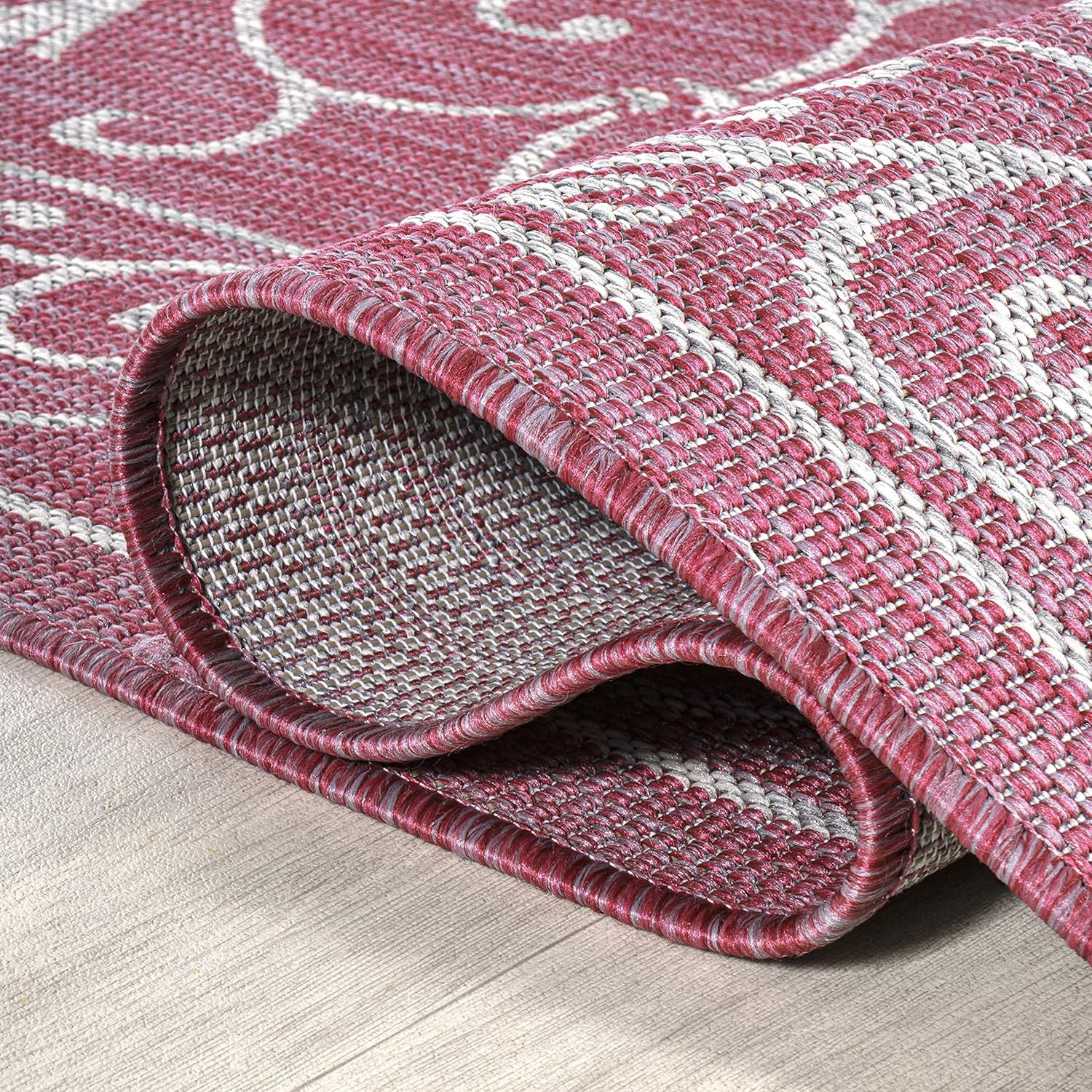 JONATHAN Y Vintage Filigree Indoor Outdoor Area Rug 8X10 Fuchsia/Light Gray, Charleston Textured