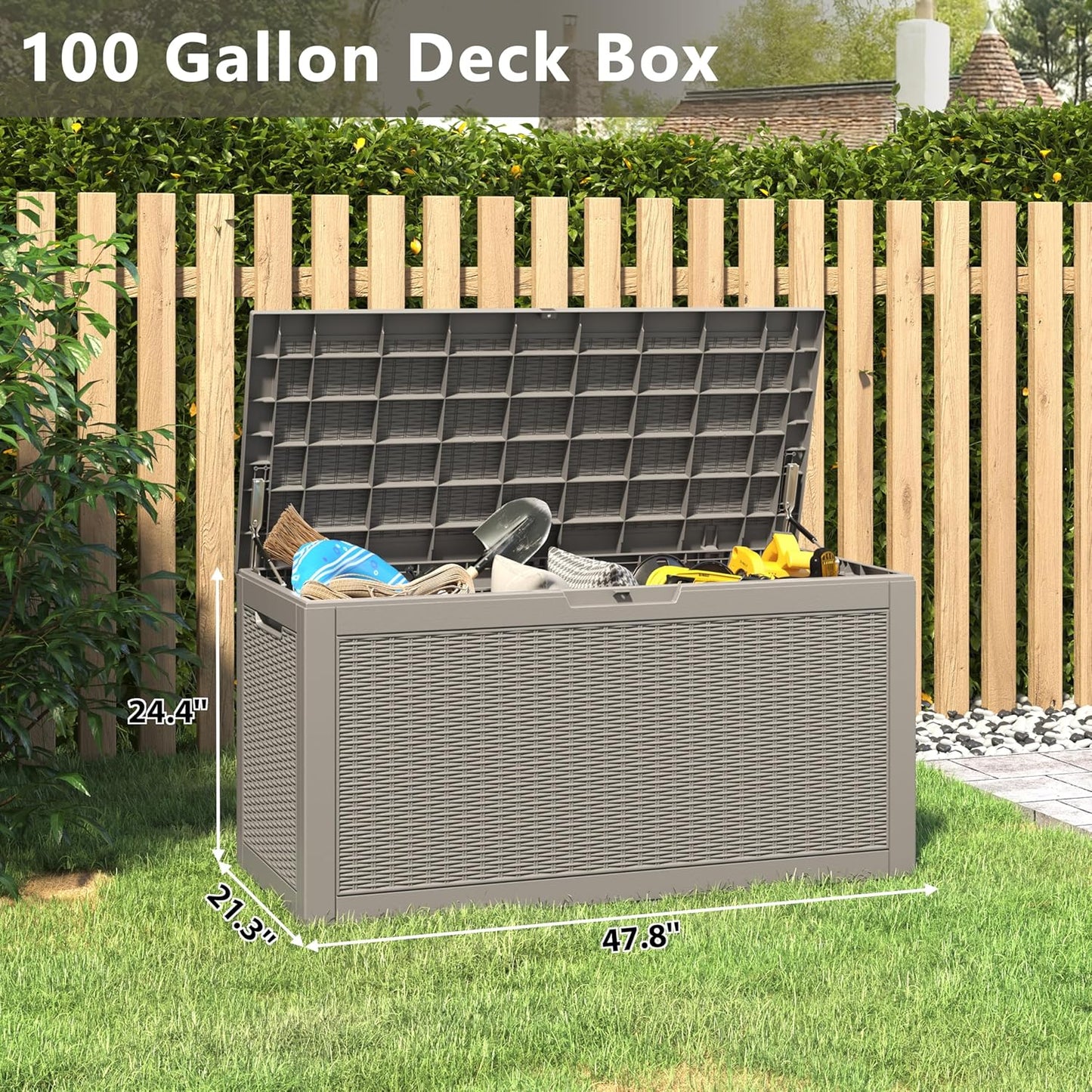 KAMABOKO 101 Gallon Waterproof Large Resin Deck Box, Lockable Large Outdoor Storage Boxes Indoor